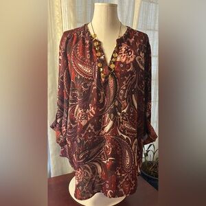 Maurices Burgundy Paisley 3/4 Sleeve Blouse